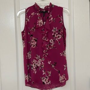 NWT WHBM sleeveless floral top with ruffle neckline